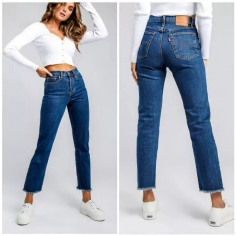 Levis Wedgie Straight Button Fly Raw Hem Jeans
